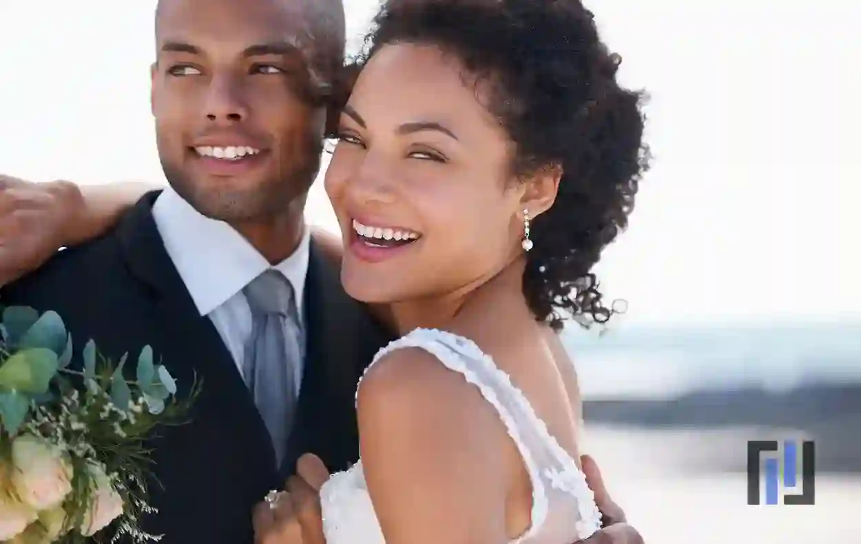 african american bride and groom-wedding day-happy couple