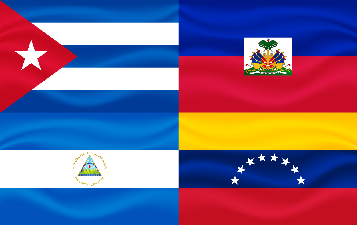 cuba, cuban flag, haiti, hatian flag, nicaragua, nicaraguan flag, venezuela, venezuelan flag, country flags